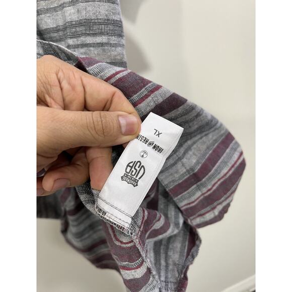 Iron Resin Striped XL Western USA Rodeo Canvas Work Chore Farm Button Up Shirt - Picture 9 of 15